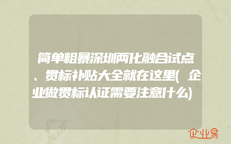 简单粗暴深圳两化融合试点、贯标补贴大全就在这里(企业做贯标认证需要注意什么)