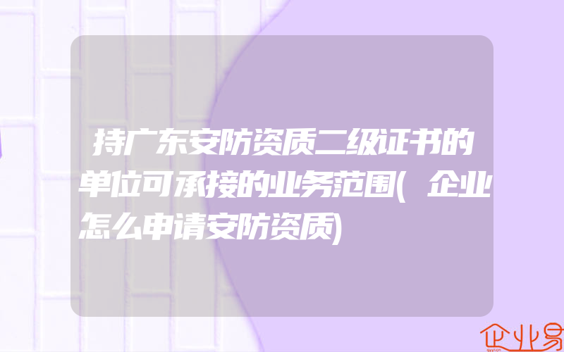 持广东安防资质二级证书的单位可承接的业务范围(企业怎么申请安防资质)