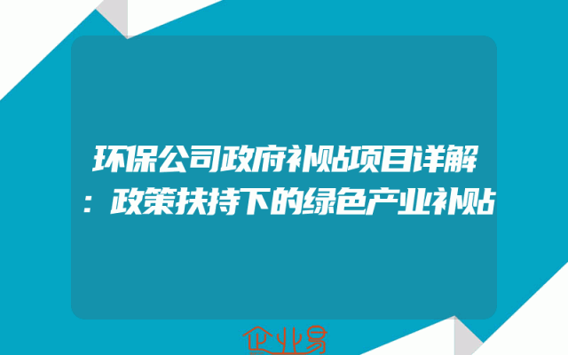 环保公司政府补贴项目详解：政策扶持下的绿色产业补贴