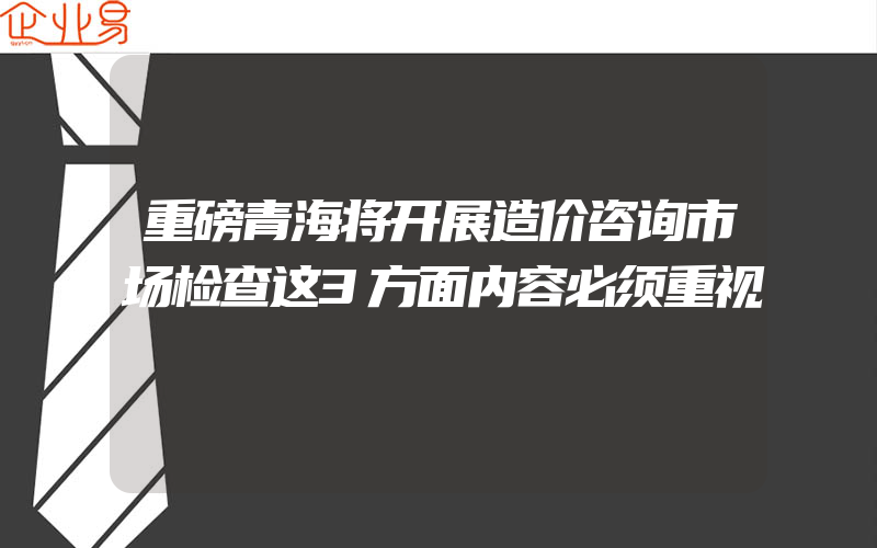 重磅青海将开展造价咨询市场检查这3方面内容必须重视