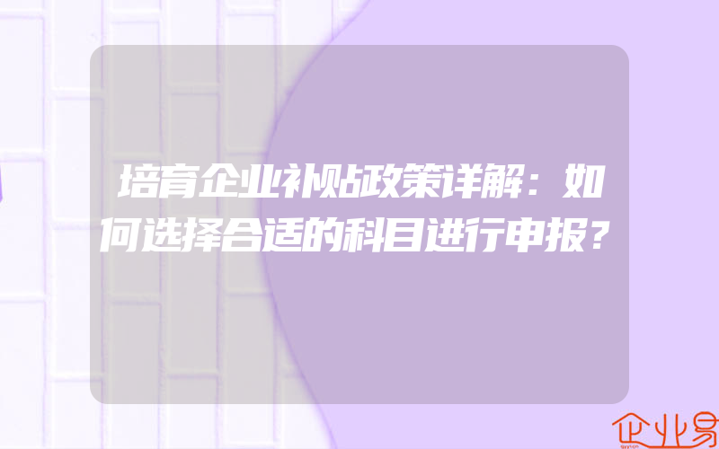 培育企业补贴政策详解：如何选择合适的科目进行申报？