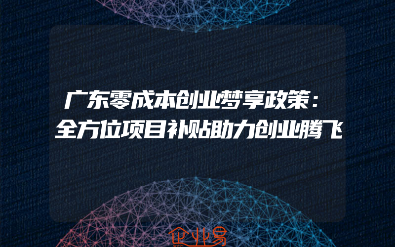 广东零成本创业梦享政策：全方位项目补贴助力创业腾飞