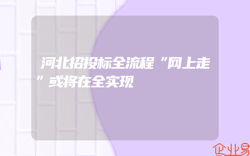 河北招投标全流程“网上走”或将在全实现