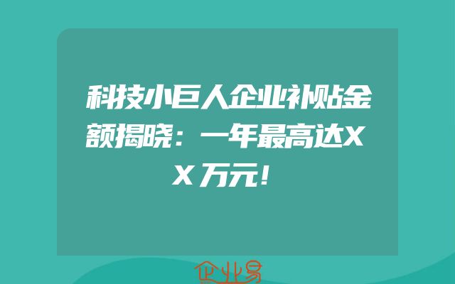 科技小巨人企业补贴金额揭晓：一年最高达XX万元！