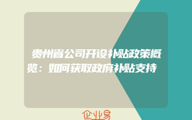 贵州省公司开设补贴政策概览：如何获取政府补贴支持