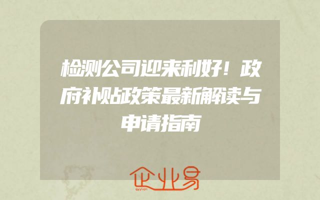 检测公司迎来利好！政府补贴政策最新解读与申请指南