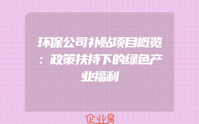 环保公司补贴项目概览：政策扶持下的绿色产业福利