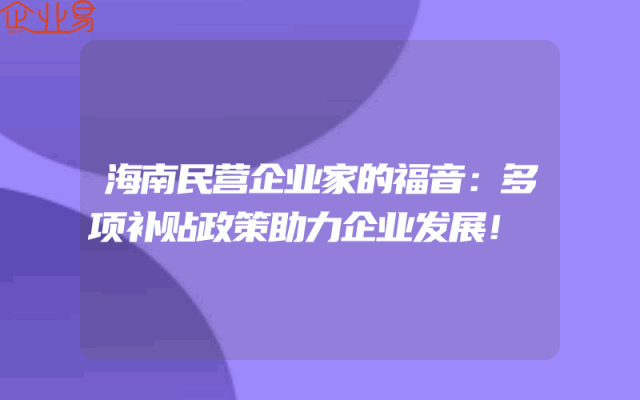 海南民营企业家的福音：多项补贴政策助力企业发展！