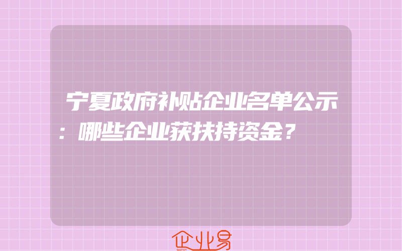 宁夏政府补贴企业名单公示：哪些企业获扶持资金？