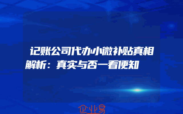 记账公司代办小微补贴真相解析：真实与否一看便知