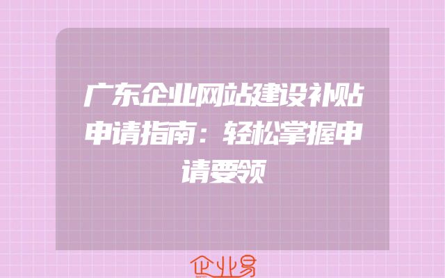 广东企业网站建设补贴申请指南：轻松掌握申请要领