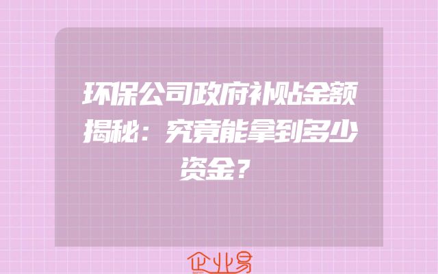 环保公司政府补贴金额揭秘：究竟能拿到多少资金？