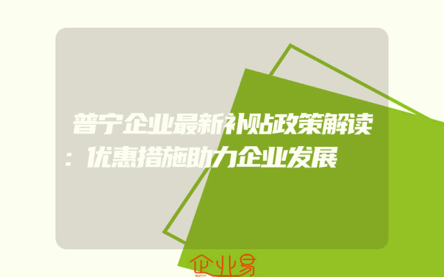 普宁企业最新补贴政策解读：优惠措施助力企业发展