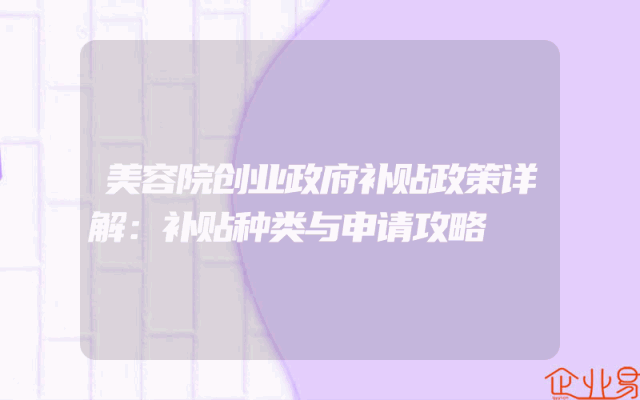 美容院创业政府补贴政策详解：补贴种类与申请攻略