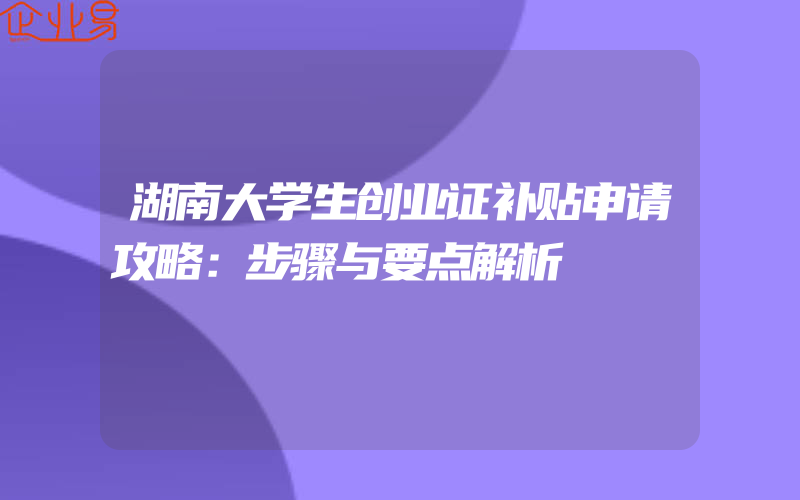 湖南大学生创业证补贴申请攻略：步骤与要点解析