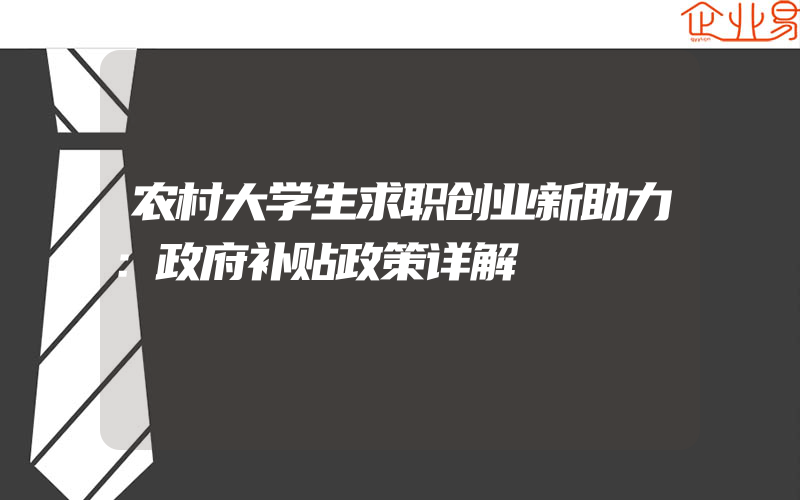 农村大学生求职创业新助力：政府补贴政策详解