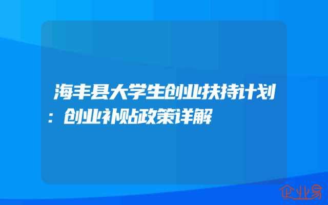 海丰县大学生创业扶持计划：创业补贴政策详解