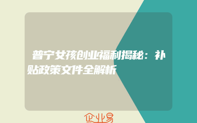 普宁女孩创业福利揭秘：补贴政策文件全解析
