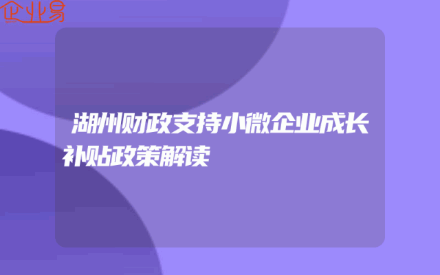 湖州财政支持小微企业成长补贴政策解读