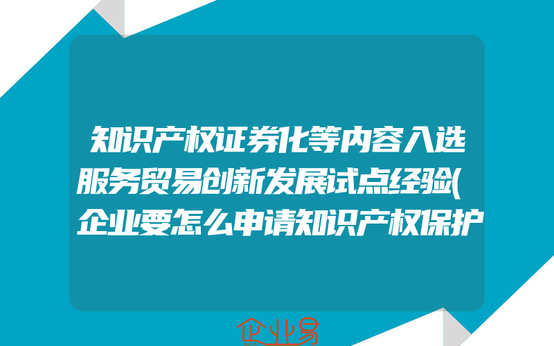 知识产权证券化等内容入选服务贸易创新发展试点经验(企业要怎么申请知识产权保护？)