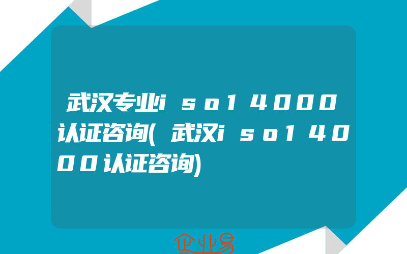 武汉专业iso14000认证咨询(武汉iso14000认证咨询)