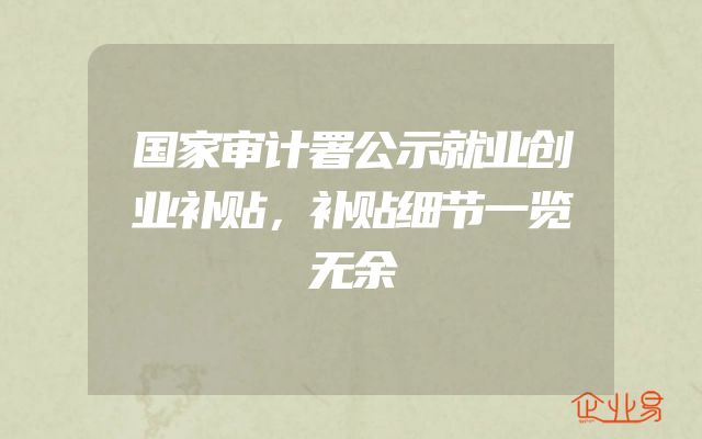 国家审计署公示就业创业补贴，补贴细节一览无余