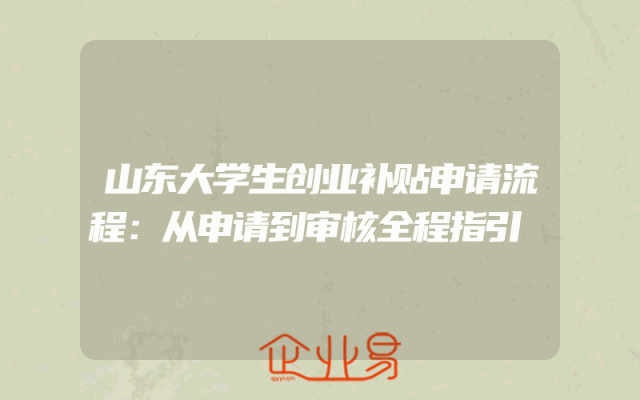 山东大学生创业补贴申请流程:从申请到审核全程指引