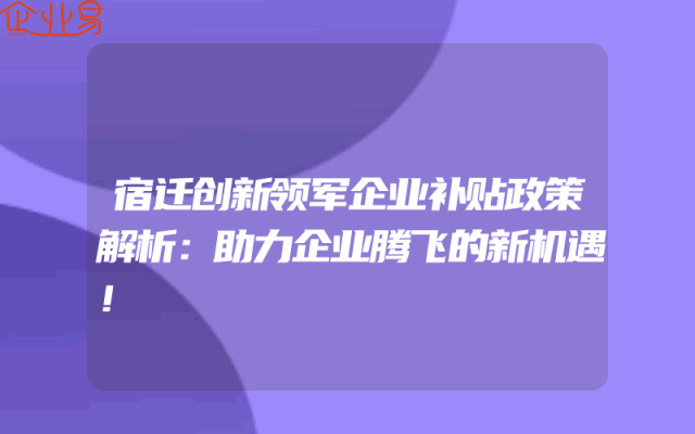 宿迁创新领军企业补贴政策解析：助力企业腾飞的新机遇！
