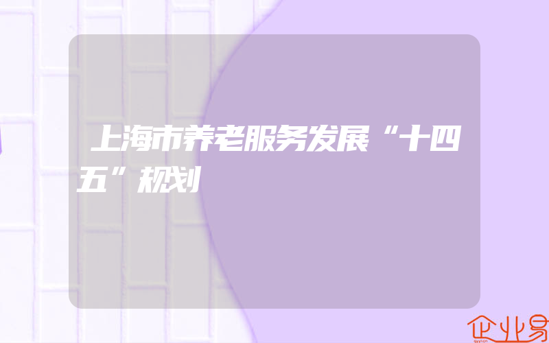 上海市养老服务发展“十四五”规划