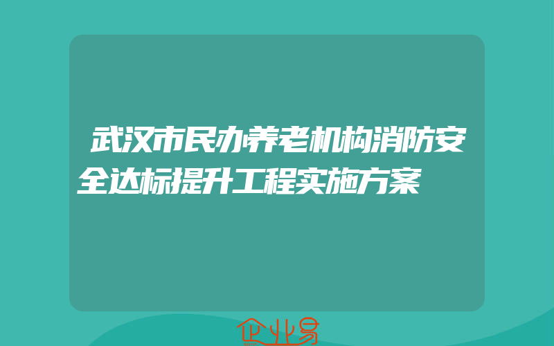 武汉市民办养老机构消防安全达标提升工程实施方案