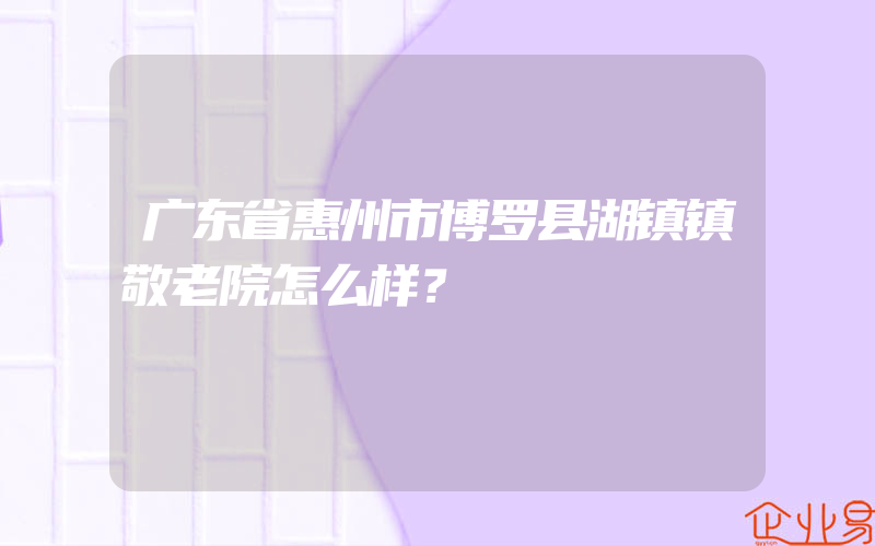 广东省惠州市博罗县湖镇镇敬老院怎么样？