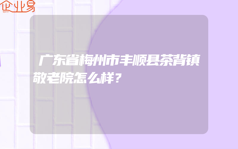 广东省梅州市丰顺县茶背镇敬老院怎么样？