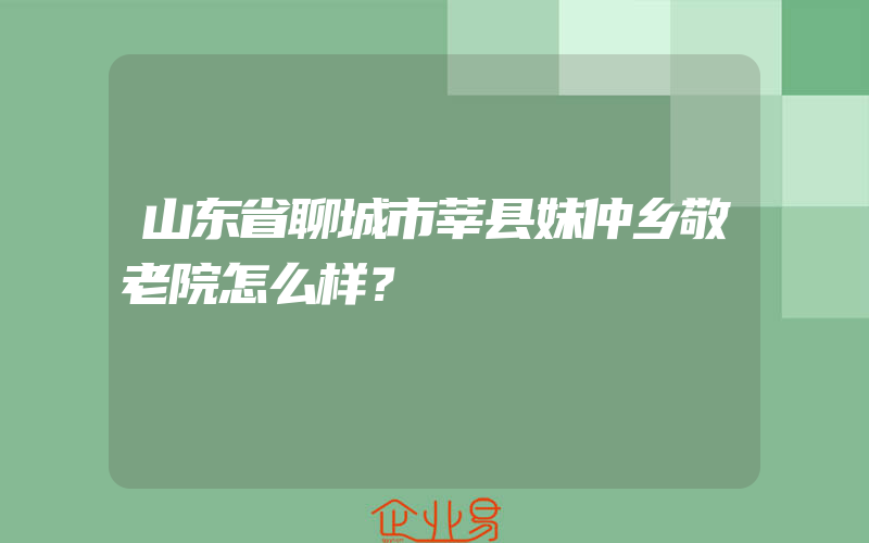 山东省聊城市莘县妹仲乡敬老院怎么样？