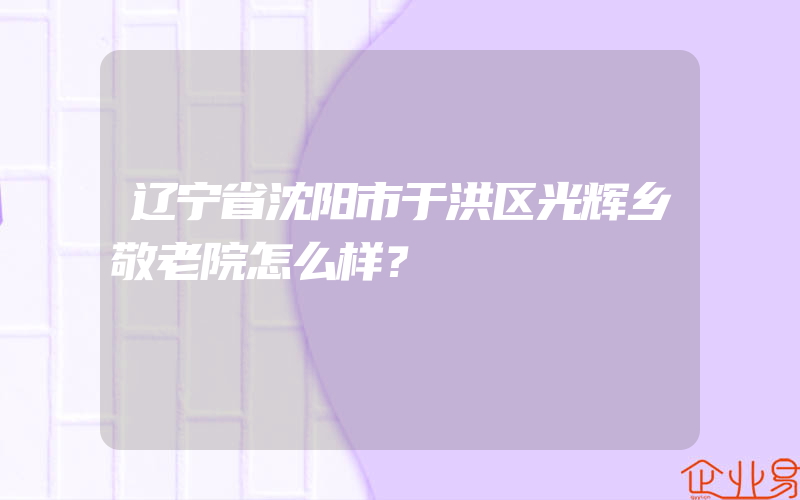 辽宁省沈阳市于洪区光辉乡敬老院怎么样？