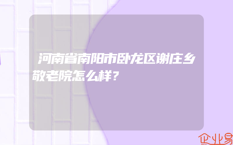 河南省南阳市卧龙区谢庄乡敬老院怎么样？