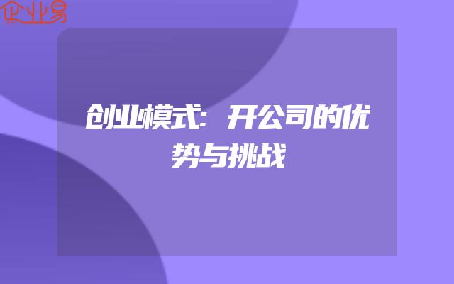创业模式:开公司的优势与挑战