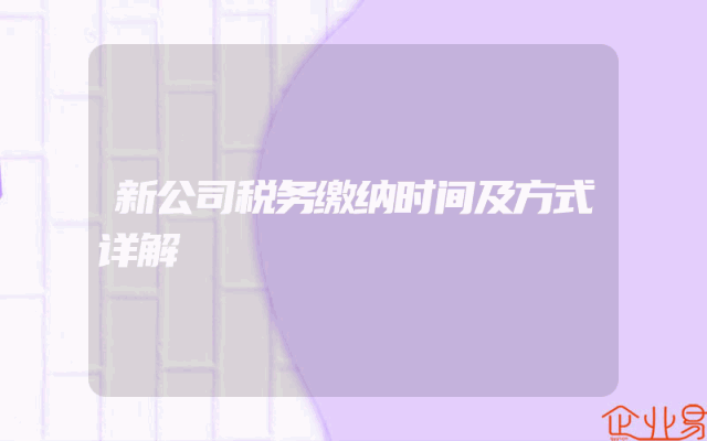 新公司税务缴纳时间及方式详解