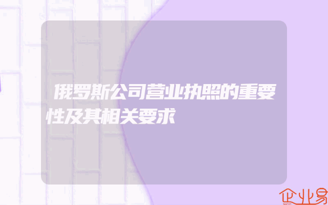 俄罗斯公司营业执照的重要性及其相关要求