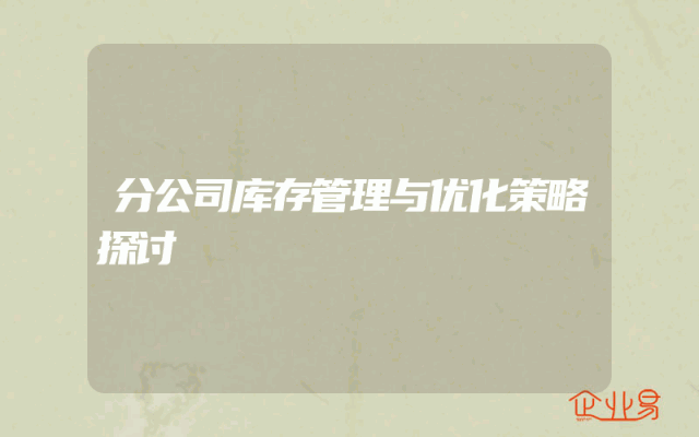 分公司库存管理与优化策略探讨