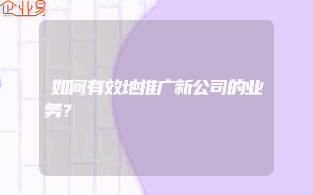 如何有效地推广新公司的业务？