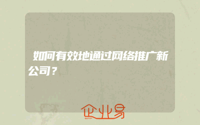 如何有效地通过网络推广新公司？