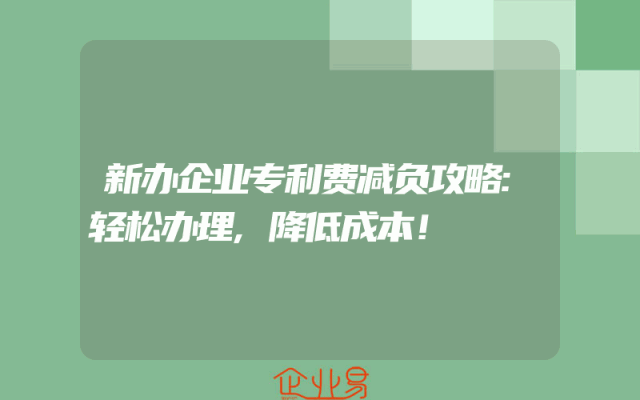 新办企业专利费减负攻略:轻松办理,降低成本！