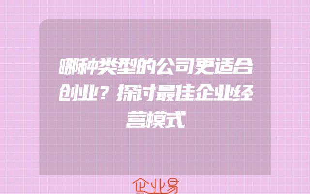 哪种类型的公司更适合创业？探讨最佳企业经营模式