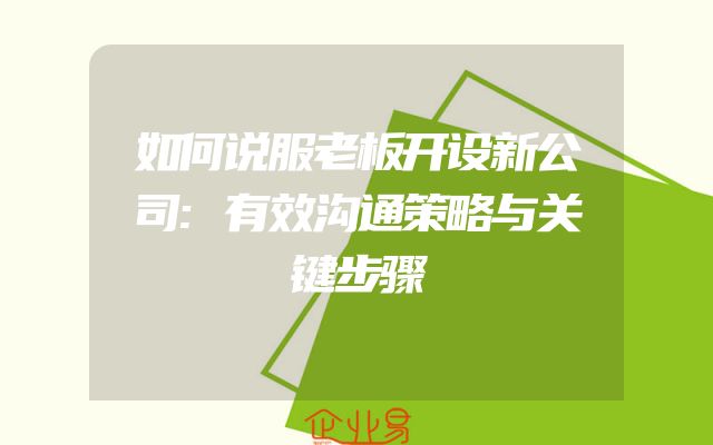 如何说服老板开设新公司:有效沟通策略与关键步骤
