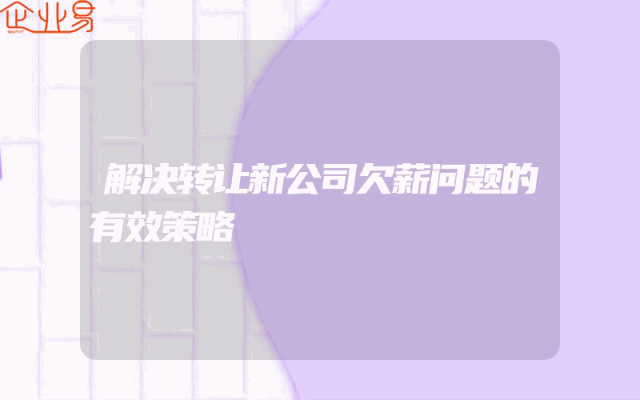 解决转让新公司欠薪问题的有效策略