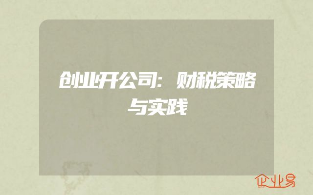 创业开公司:财税策略与实践