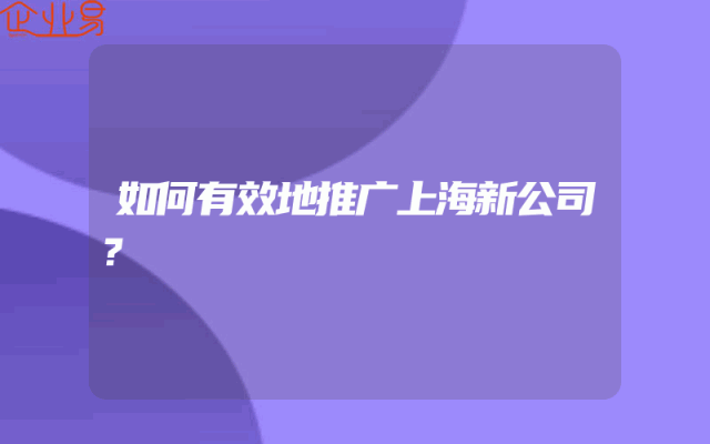 如何有效地推广上海新公司？