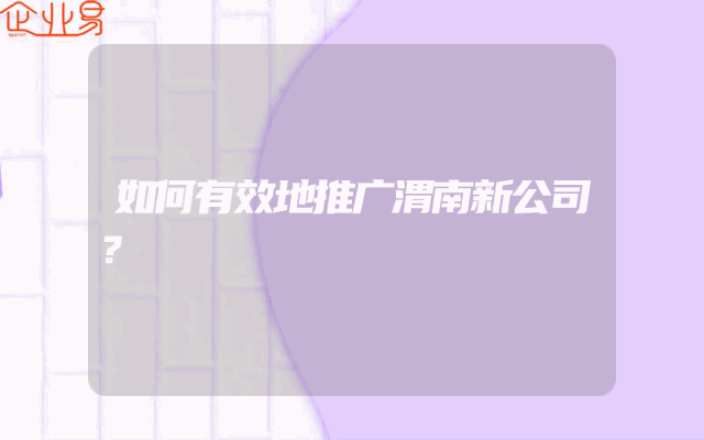 如何有效地推广渭南新公司？