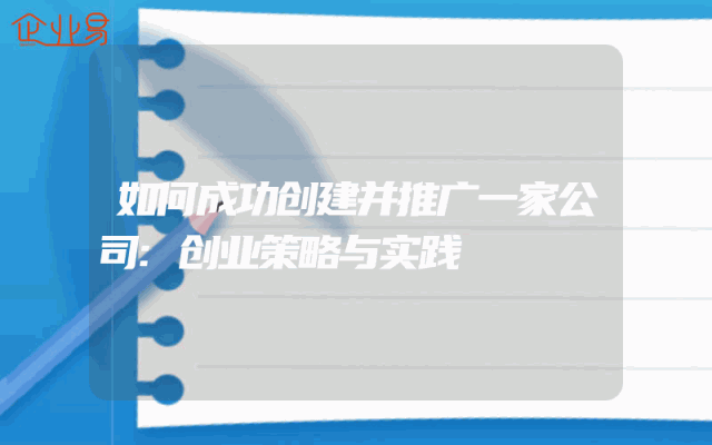 如何成功创建并推广一家公司:创业策略与实践