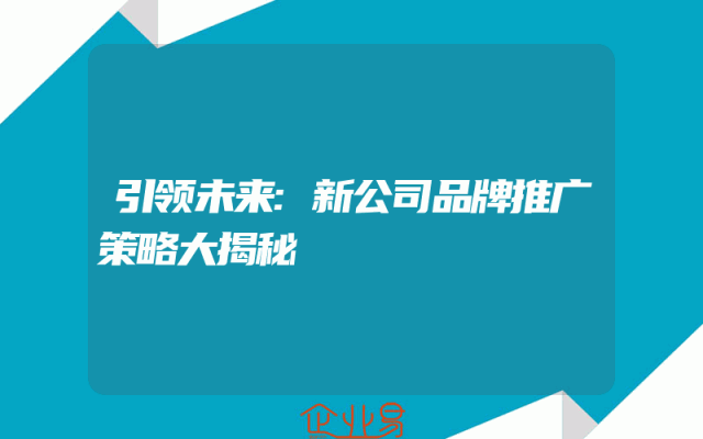 引领未来:新公司品牌推广策略大揭秘